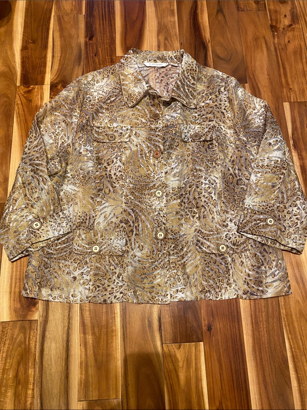 NWOT Women’s Size XL Erin London Sheer Metallic Animal-Print Blouse/Jacket